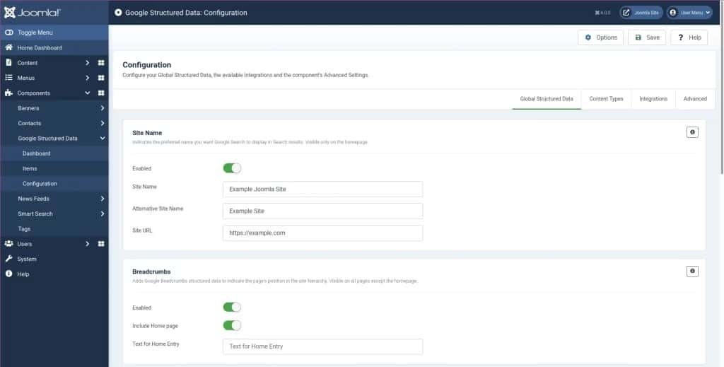 Joomla Schema plugin configuration